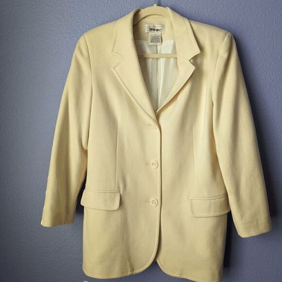 Women's Worthington Blazer 100% Pure Wool Ivory Cream 8 Padded Shoulder Button - Picture 2 of 10